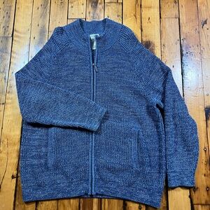 LL Bean Men's CL Full Zip Heavy Cotton Blue Cotton Sweater Knit Chunky Fisherman
